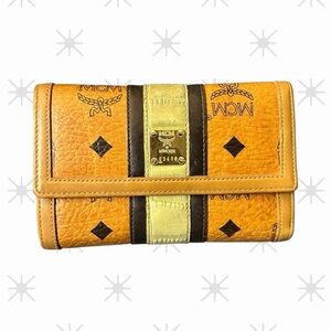 MCM Trifold Visetos Cognac Wallet